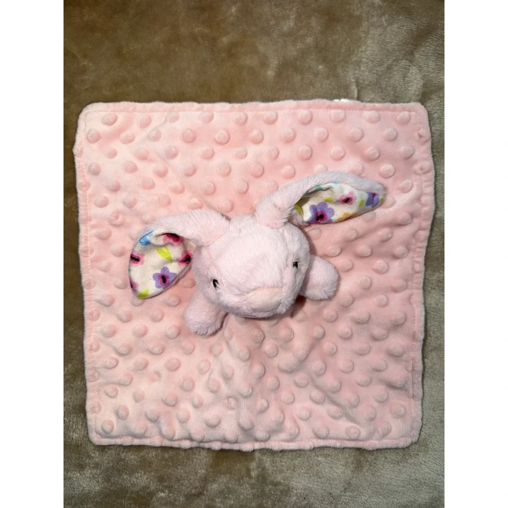Parents Choice Lovey Bunny Security Blanket Pink Plush Floral Minky Dots
